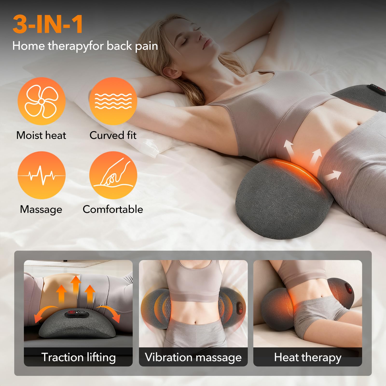 3-in-1 Heat Vibration for Back Pain Relief Lower Back Massage Pillow